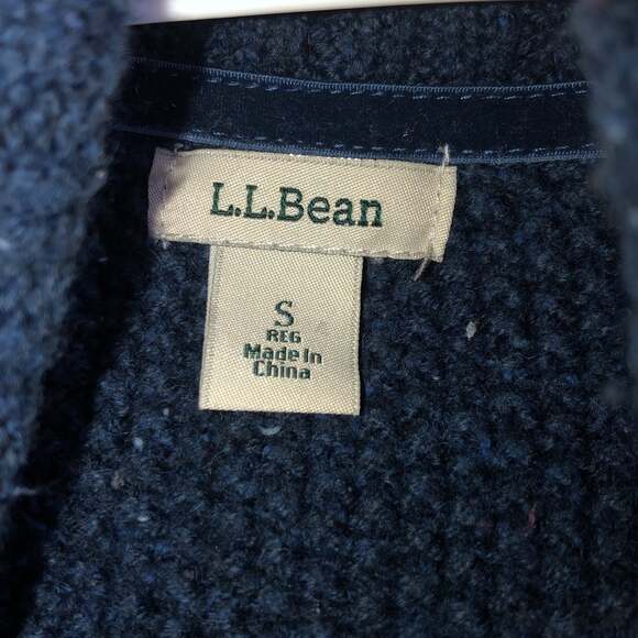 L.L Bean Blue Speckled Chunky Knit shawl collar open front Cardigan size small - Picture 11 of 12